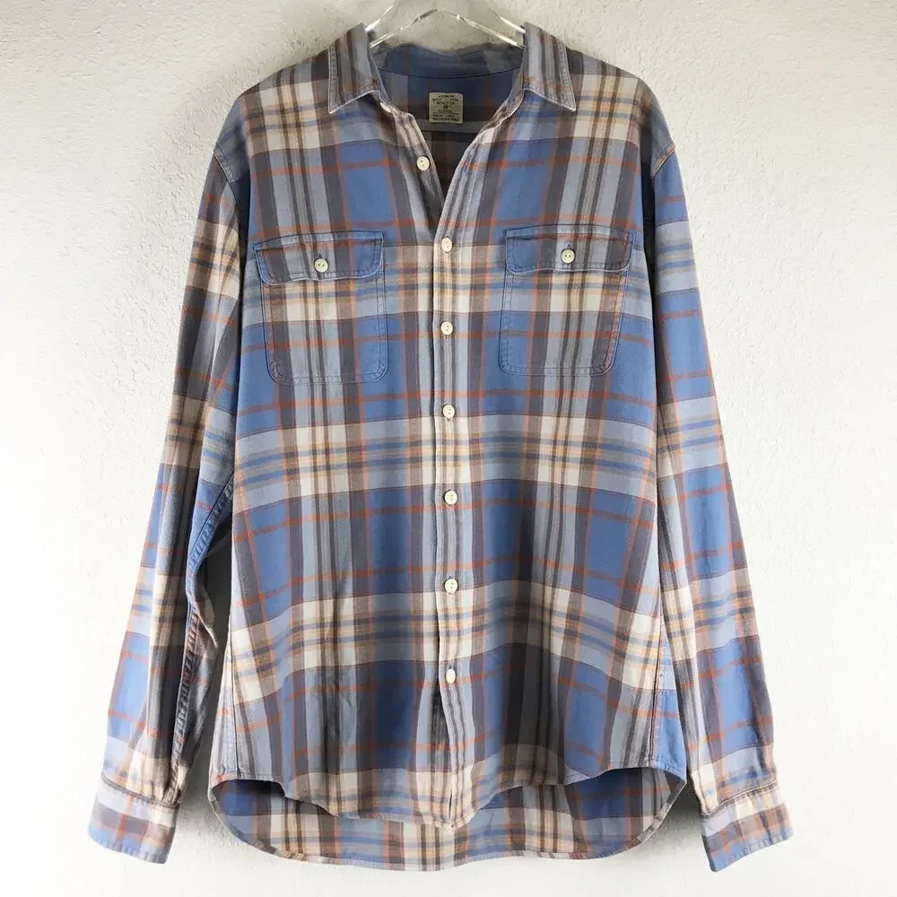J. Crew Men's 100% Cotton Plaid Flannel Button Front Long Sleeve Size XL Tall